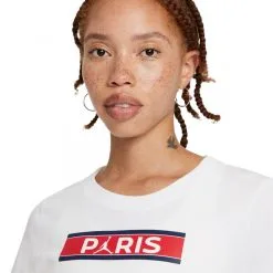 Camiseta Nike PSG X Jordan Fanswear Mujer -tienda de material de futbol sudadera nike sudadera w j psg ss crew tee white blanco 2